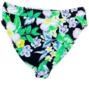 California Sunshine Floral Tropical Black Bikini Bottoms Womens Medium High Cut